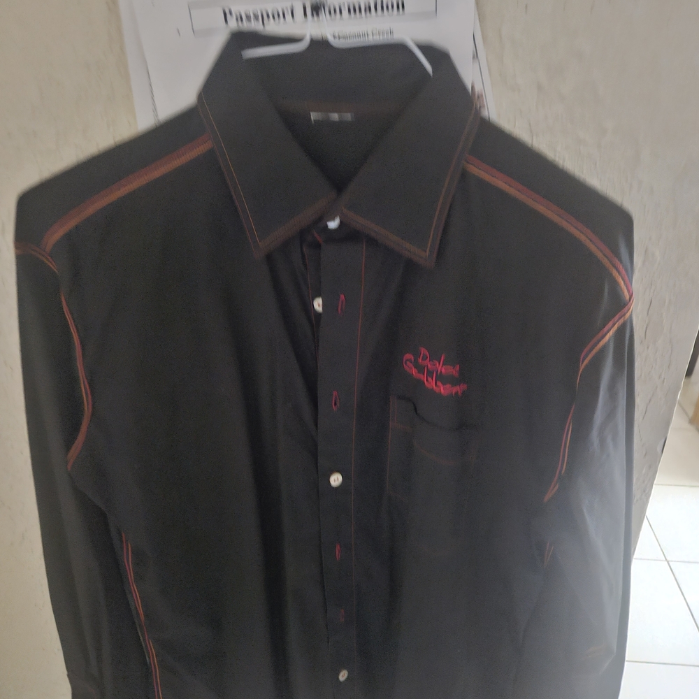 Dolce & Gabbana Men's Black Shirt with Red Stitching - Classic Button-Up